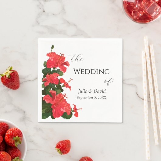 鮮やかな赤ハイビスカスフラワーペーパーナプキン スタンダードカクテルナプキン (インサイチュ)