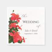 鮮やかな赤ハイビスカスフラワーペーパーナプキン スタンダードカクテルナプキン (正面)