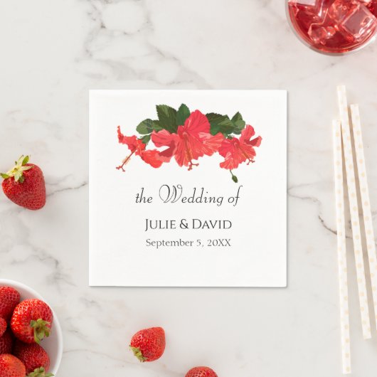 鮮やかな赤ハイビスカスフラワーペーパーナプキン スタンダードカクテルナプキン (インサイチュ)