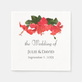 鮮やかな赤ハイビスカスフラワーペーパーナプキン スタンダードカクテルナプキン (正面)