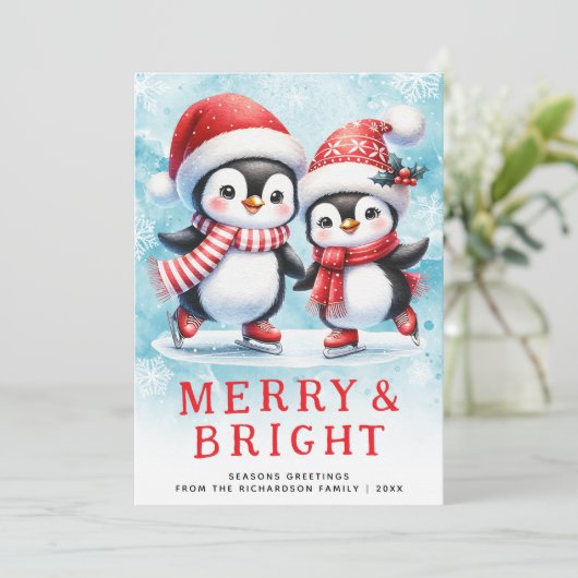 鮮やかな赤メリーと青のクリスマス シーズンカード (スタンド正面)
