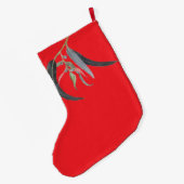 鮮やかな赤地に水彩の葉の名前入り  ラージクリスマスストッキング (裏面 (吊り時))