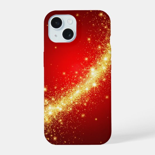 鮮やかな赤地に輝く金のトレイル iPhone 15ケース (裏面)