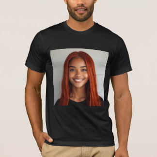 鮮やかな赤毛の女性の肖像画グラフィックTシャツ – 大胆なAIアート Tシャツ