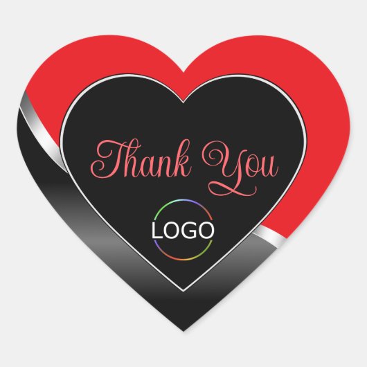 鮮やかな赤黒の波打つ銀のロゴがキュートなありがとう ハートシール (正面)