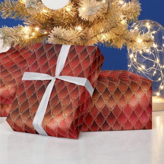 鮮やかな赤龍の鱗 ラッピングペーパー (クリスマス)