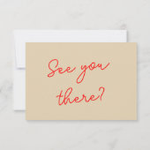 鮮やかな赤 レトロでポップな楽しいファンキーなウェディング 出欠カード (裏面)