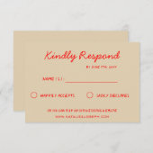 鮮やかな赤 レトロでポップな楽しいファンキーなウェディング 出欠カード (正面/裏面)