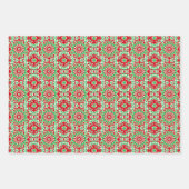 鮮やかな赤、緑、白のパターン ラッピングペーパーシート (正面3)