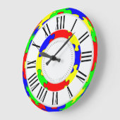 鮮やかな赤、青、緑、黄色のジグソーパズル ラージ壁時計 (傾斜)