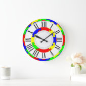 鮮やかな赤、青、緑、黄色のジグソーパズル ラージ壁時計 (ホーム)