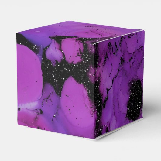 鮮やかな輝く黒と紫のインクのスプラッシュ フェイバーボックス (裏面サイド)