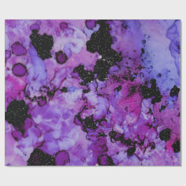 鮮やかな輝く黒と紫のインクのスプラッシュ ラッピングペーパー