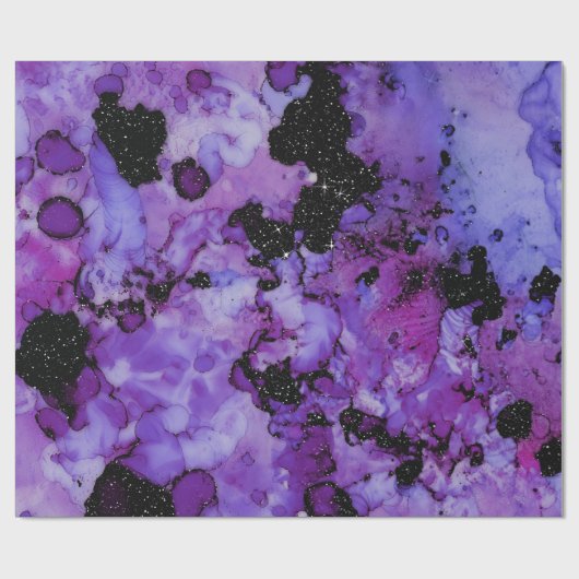 鮮やかな輝く黒と紫のインクのスプラッシュ ラッピングペーパー (フラット)
