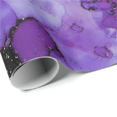 鮮やかな輝く黒と紫のインクのスプラッシュ ラッピングペーパー (ロールコーナー)