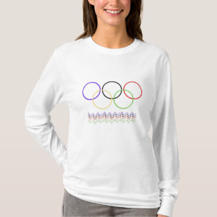 鮮やかな連鎖リングと波状ラインのスポーツウェア Tシャツ