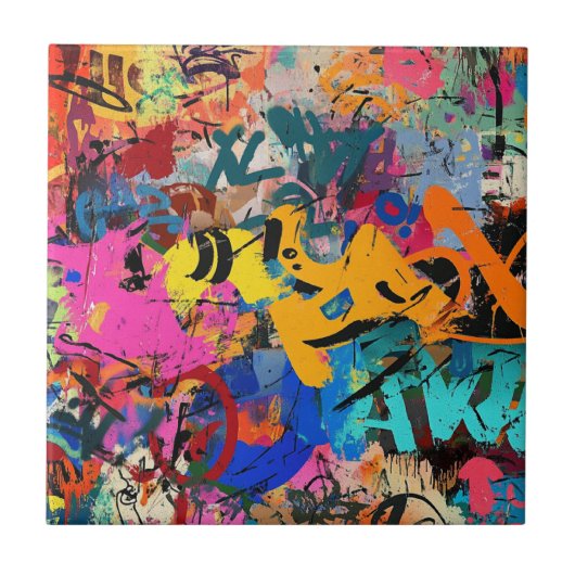 鮮やかな都会的な色合いの表現力豊かなストリートアート壁画 タイル (正面)