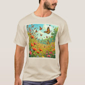 鮮やかな野の花と蝶の喜びのデザイン Tシャツ (正面)