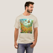 鮮やかな野の花と蝶の喜びのデザイン Tシャツ (正面フル)