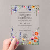 鮮やかな野の花のエレガントな結婚式QRコード クリア アクリル招待状 (インサイチュ (ポータブル))