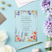 鮮やかな野の花のエレガントな結婚式QRコード クリア アクリル招待状 (インサイチュ (ウェディング))
