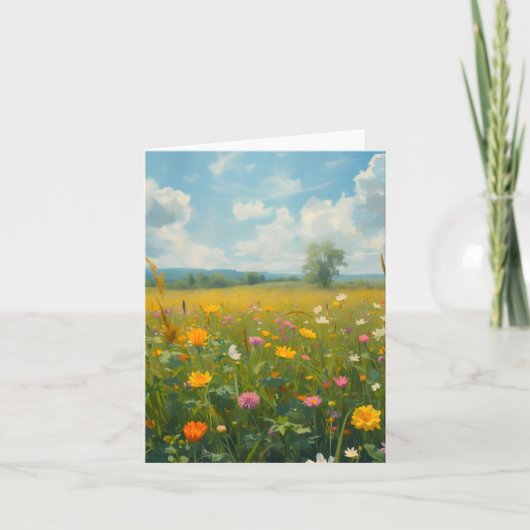 鮮やかな野の花の草原 オイルペインティングスタイルのフローラ カード (正面)