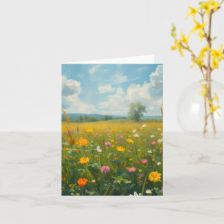 鮮やかな野の花の草原 オイルペインティングスタイルのフローラ カード