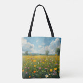 鮮やかな野の花の草原 オイルペインティングスタイルのフローラ トートバッグ (裏面)