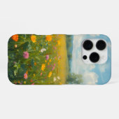 鮮やかな野の花の草原 オイルペインティング風の植物 iPhoneケース (裏面横)
