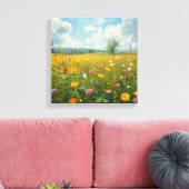 鮮やかな野の花の草原 油絵スタイルのフローラ キャンバスプリント (インサイチュ (リビング))