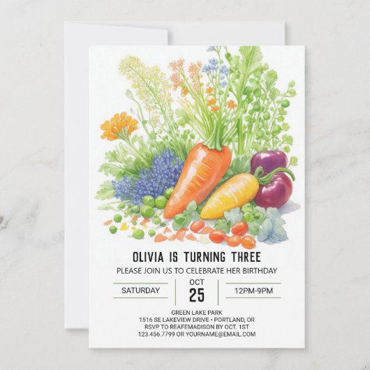 鮮やかな野菜の庭の誕生日 招待状 (正面)