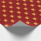 鮮やかな金属製の金ゴールドベル(赤い弓あり) ラッピングペーパー (角)