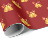 鮮やかな金属製の金ゴールドベル(赤い弓あり) ラッピングペーパー (ロールコーナー)
