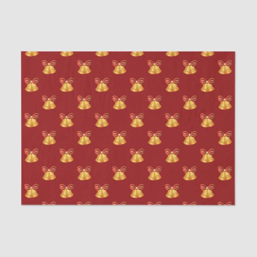 鮮やかな金属製の金ゴールドベル（赤い弓あり） 薄葉紙 (正面)