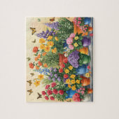 鮮やかな鉢植えの花と蝶々 ジグソーパズル (縦)