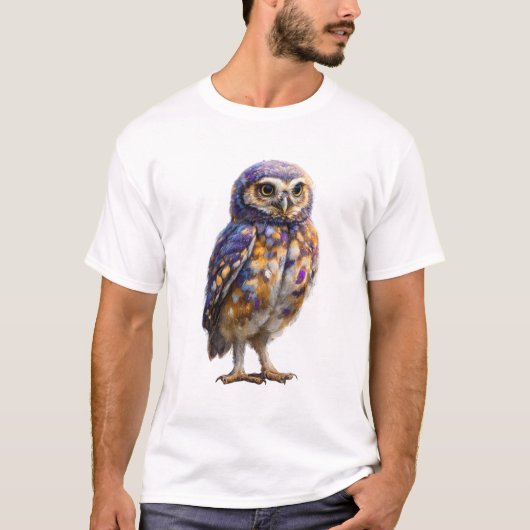 鮮やかな銀河のフクロウの絵 男性用 Tシャツ (正面)