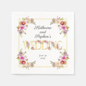 鮮やかな開花 |金ゴールド文字の水色結婚の スタンダードカクテルナプキン (正面)