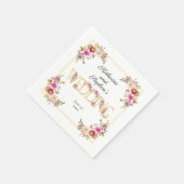 鮮やかな開花 |金ゴールド文字の水色結婚の スタンダードカクテルナプキン (角)