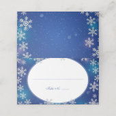鮮やかな雪の結晶ブルーホワイトウィンター折り畳み プレイスカード (外部開封)