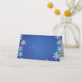 鮮やかな雪の結晶ブルーホワイトウィンター折り畳み プレイスカード (裏面)