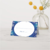 鮮やかな雪の結晶ブルーホワイトウィンター折り畳み プレイスカード (正面)