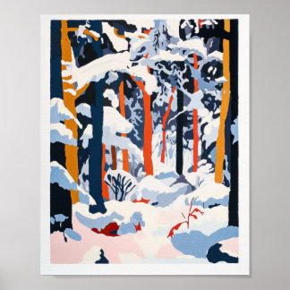鮮やかな雪景色の森の冬の風景 ポスター 壁掛けアート