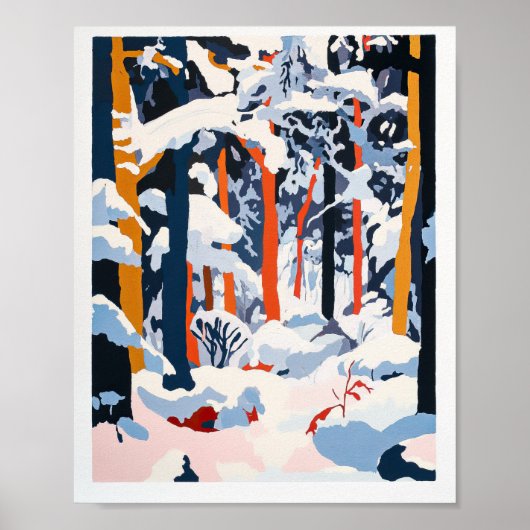 鮮やかな雪景色の森の冬の風景 ポスター 壁掛けアート (正面)