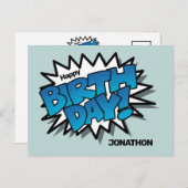 鮮やかな青いコミック テキスト - 誕生日おめでとう ポストカード (正面/裏面)