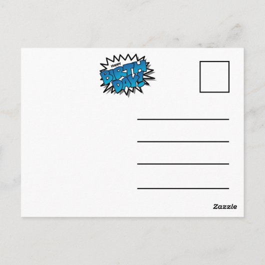 鮮やかな青いコミック テキスト - 誕生日おめでとう ポストカード (裏面)