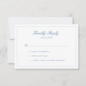 鮮やかな青いスクリプトの紋章モノグラムの返信カード 招待状 (正面)