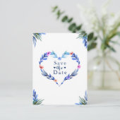 鮮やかな青いハートの花の水彩画 Save the Date 案内ポストカード (スタンド正面)
