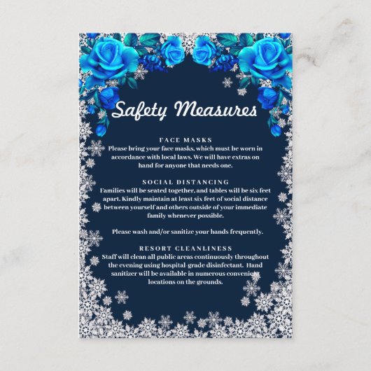 鮮やかな青いバラの雪の結晶安全対策 エンクロージャーカード (正面)