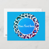 鮮やかな青いヒョウ柄のパターン円 ポストカード (正面/裏面)