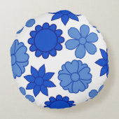 鮮やかな青いフローラ丸い枕 ラウンドクッション (裏面)